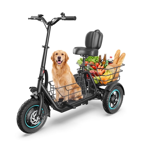 MIHOVER 3 Wheel Electric Tricycle for Adults & Seniors, 650W Motor, 12.2MPH 30Miles Long Range, Dual Baskets Cargo Trike, Rear Dual Shock Absorbers, 300 lb Load, UL2849 Certified