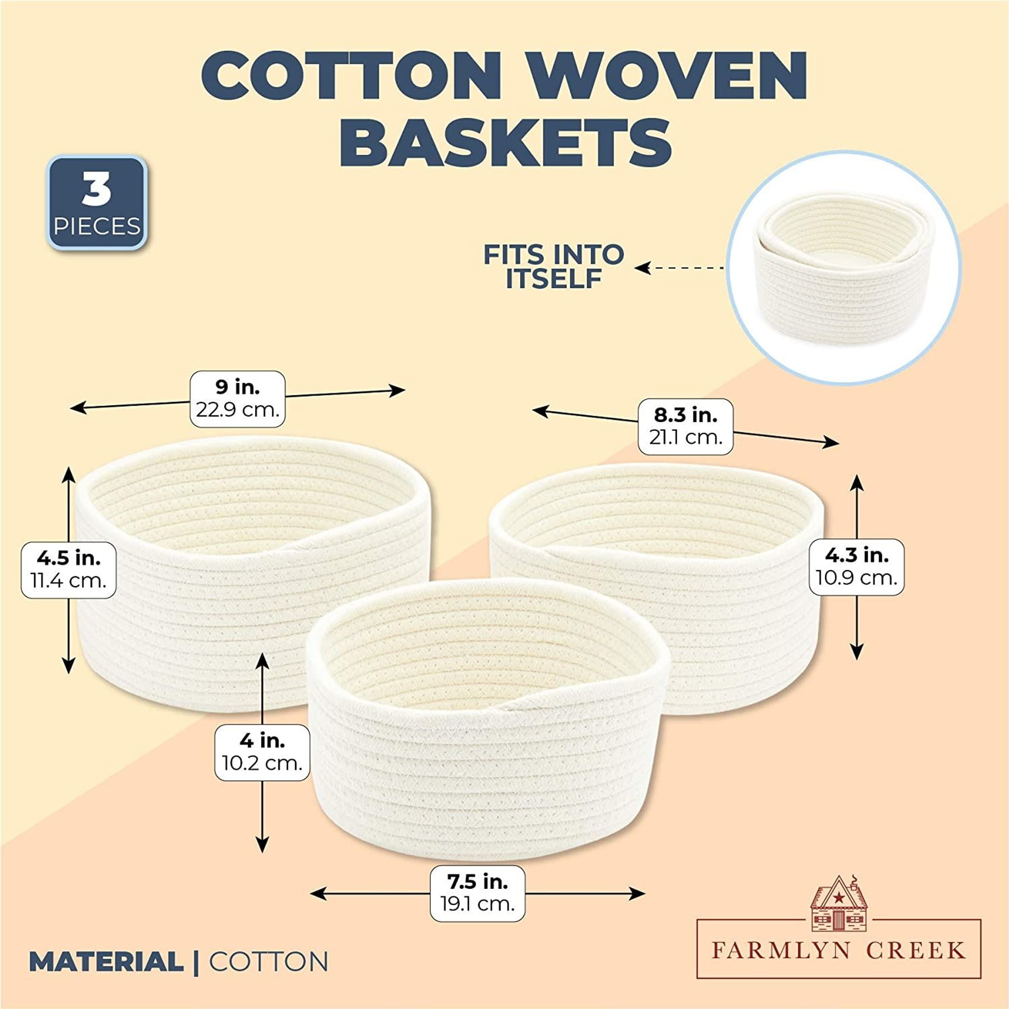 Farmlyn Creek Woven Baskets for Storage, Cotton Rope Bins in 3