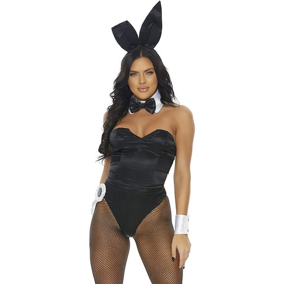 Sexy Forplay Hare Of The Month Black Bodysuit Playboy Bunny Costume 5pc 550311