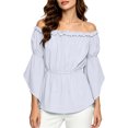 thumbnail image 6 of LEKWK Renaissance Top Women Off Shoulder Ruffled Top with Flared Bell Sleeves Classic Pirate Shirt Medieval Halloween Cosplay Costume, 6 of 9