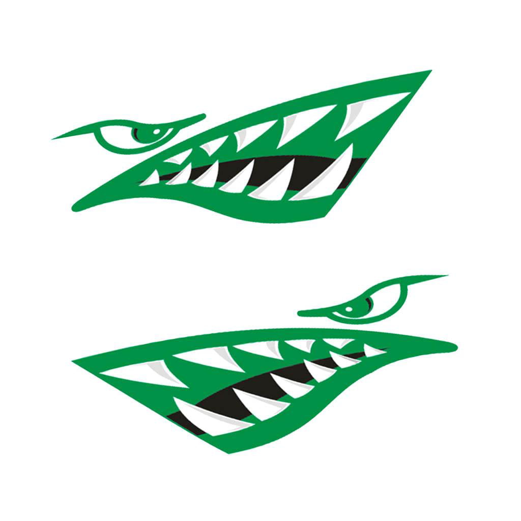 2x Green Large Shark Teeth Mouth Decal Sticker for Kayak Canoe Boat Car ...