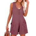 thumbnail image 3 of Usmixi Jumpsuits for Women Casual Solid Soft Knitted Ribbed Button up Loose Pocket Tank Jumpsuits Overalls Summer Formal Plain Round Neck Sleeveless Short Rompers Purple xl, 3 of 6