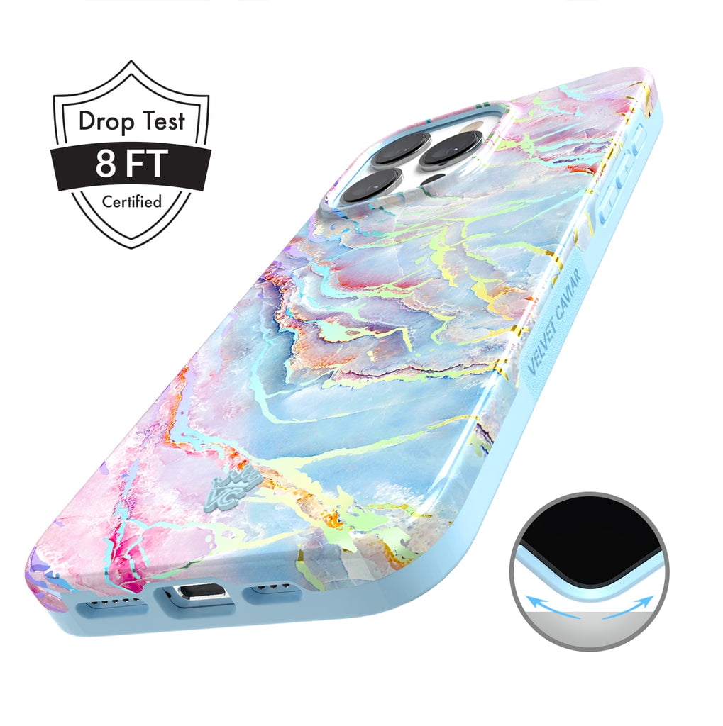 Velvet Caviar iPhone 15 Pro Case MagSafe Compatible - Cute Protective Phone Cases for Women - Iridescent Holographic Pink Blue Marble