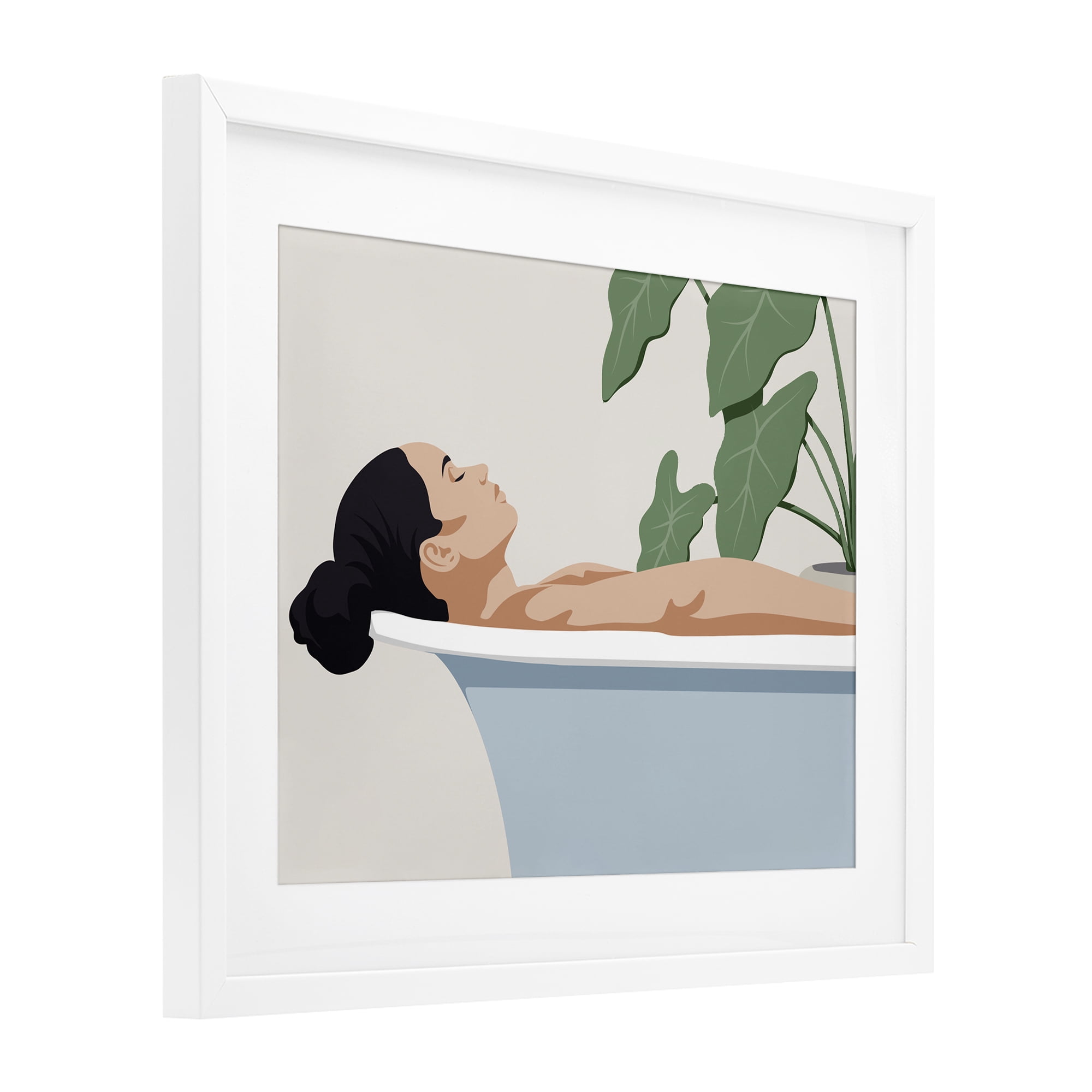 Stupell Industries Tub Relaxation Woman White Framed Print Under Glass, design by Marcus Prime