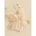 thumbnail image 3 of Suealasg Baby Girl Birthday Outfit Fly Sleeve Square-Neck Floral Embroidery Tulle Romper Dress with Bow Headband Summer Photoshoot Dress Clothes, 3 of 9