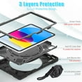 thumbnail image 4 of iPad 10th Generation Case 2022 10.9 inch A2696 A2757 A2777, TECH CIRCLE Heavy Duty Rugged Silicone Case with Swivel Ring Stand/Stable Kickstand/Shoulder Strap/Pencil Holder, Black, 4 of 10