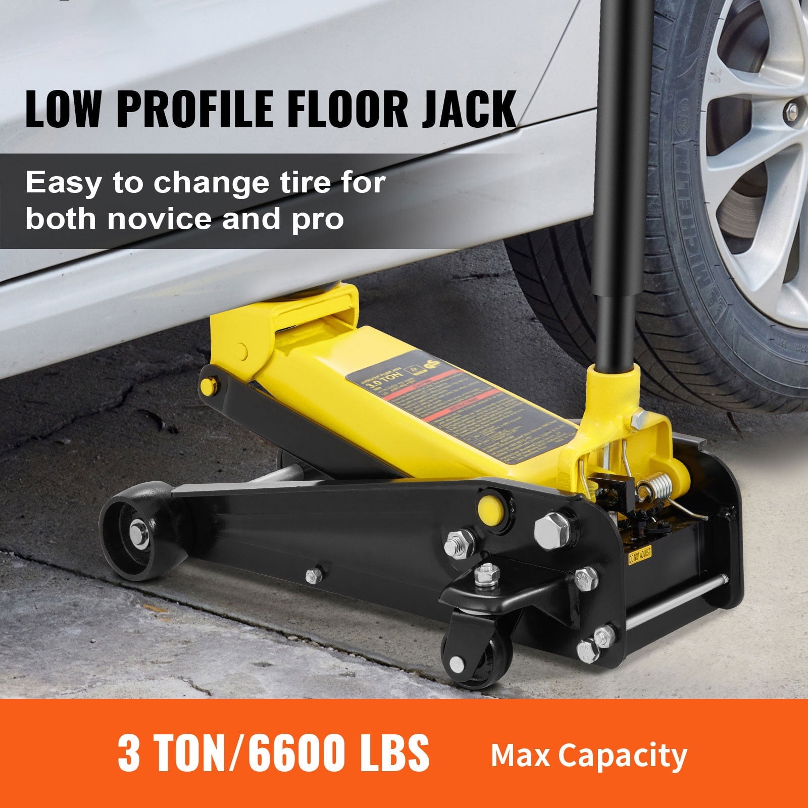 KFFKFF Low Profile Floor Jack, 3 Ton Capacity, Durable Steel Construction Racing Jack, Equipped with Efficient Single Piston Quick Elevating Pump, Adjustable Height from 5.12 inches to 20 inches