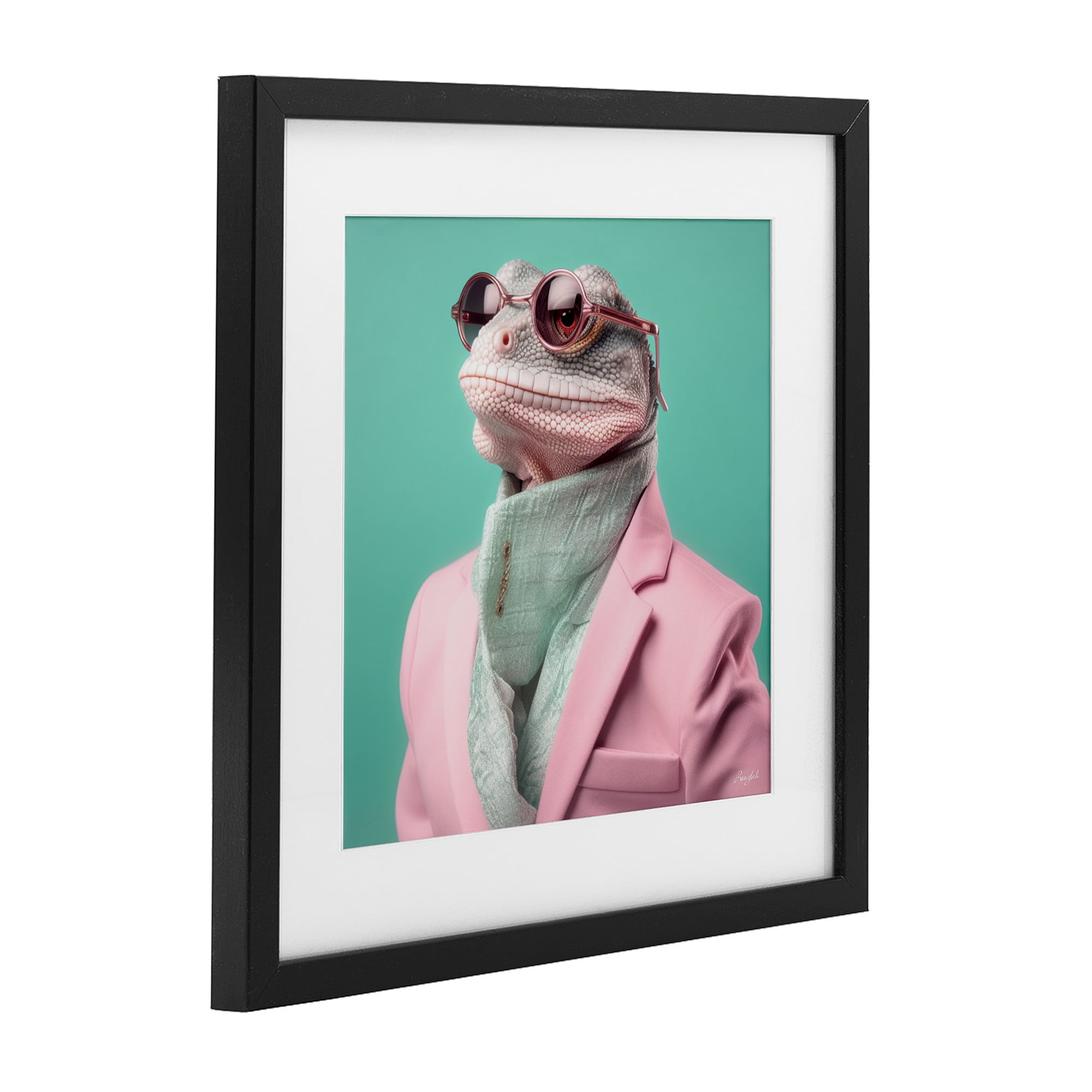 Stupell Industries Hipster Iguana Portrait Black Framed Print Under Glass, design by Roozbeh