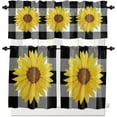 thumbnail image 2 of Kitchen Cafe Window Tier Curtains and Valance 3 Pieces Set Watercolor Sunflower Rod Pocket Window Valances Panel Privacy Short Drapes Window Treatment for Bedroom Country Black White Buffalo Plaid, 2 of 6