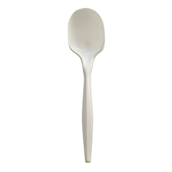 Boardwalk BWKSOUPMWPPIW 4.86 in. Mediumweight Wrapped Polypropylene Plastic Soup Spoon Cutlery - White (1000/Carton)