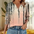 thumbnail image 2 of DeHolifer Womens T-Shirts Elegant Casual V-Neck Strip Printed 3/4 Length Sleeve Smocked Cuffs Dressy Blouse T-Shirts Orange XL, 2 of 6