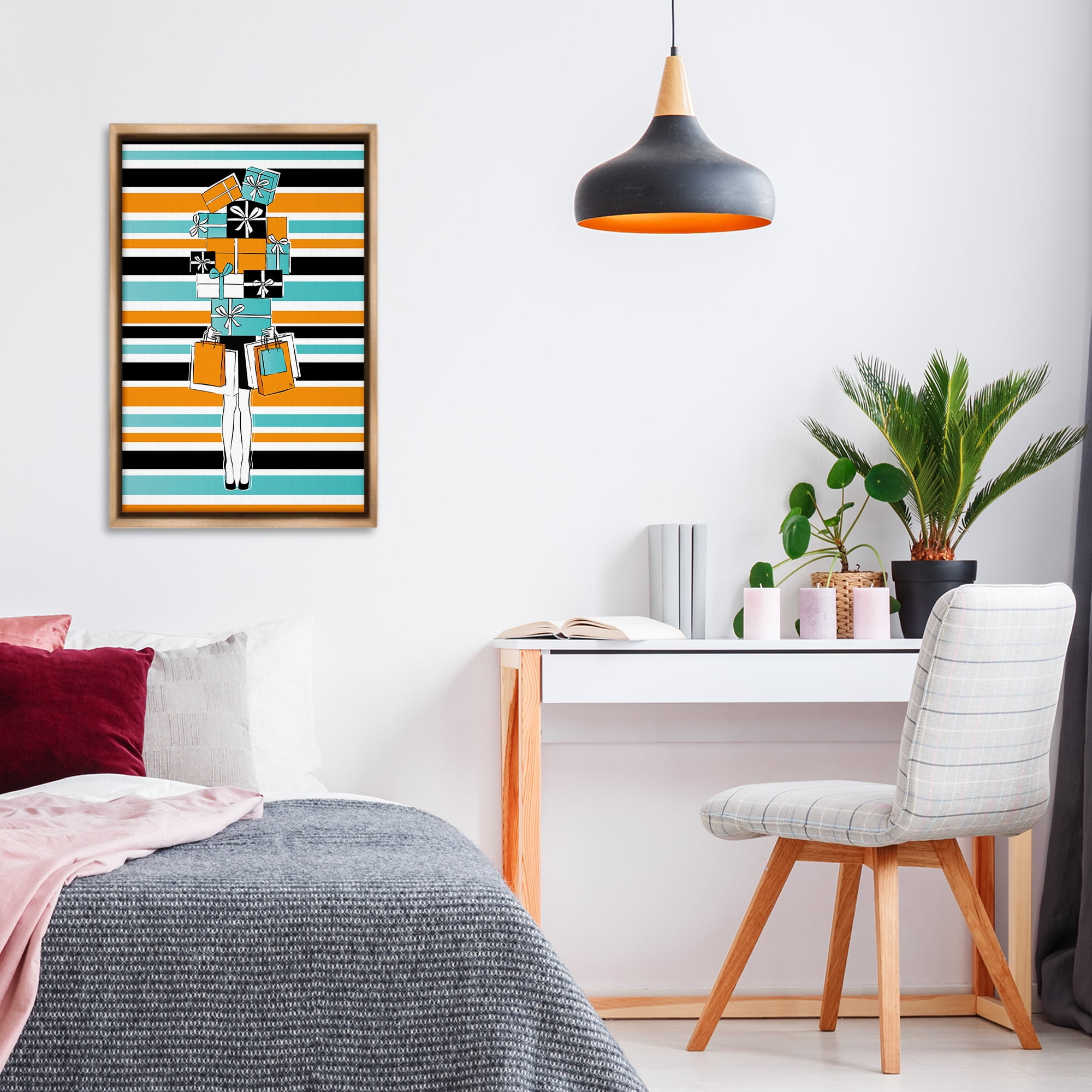 Stupell Industries Stacked Shopping Boxes Beauty & Fashion Painting Brown Floater Framed Art Print Wall Art, 21 x 31