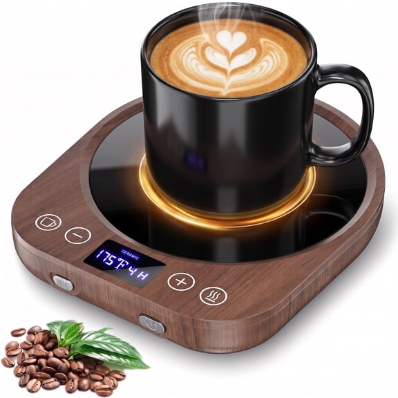 MQ Wooden Mug Warmer Electric, 3 Temperature Settings Gravity-Induction Coffee Warmer for Desk, Coffee Cup Warmer 1-9 Timer Auto Shut Off for Home & Office Cocoa,Tea, Water, Milk
