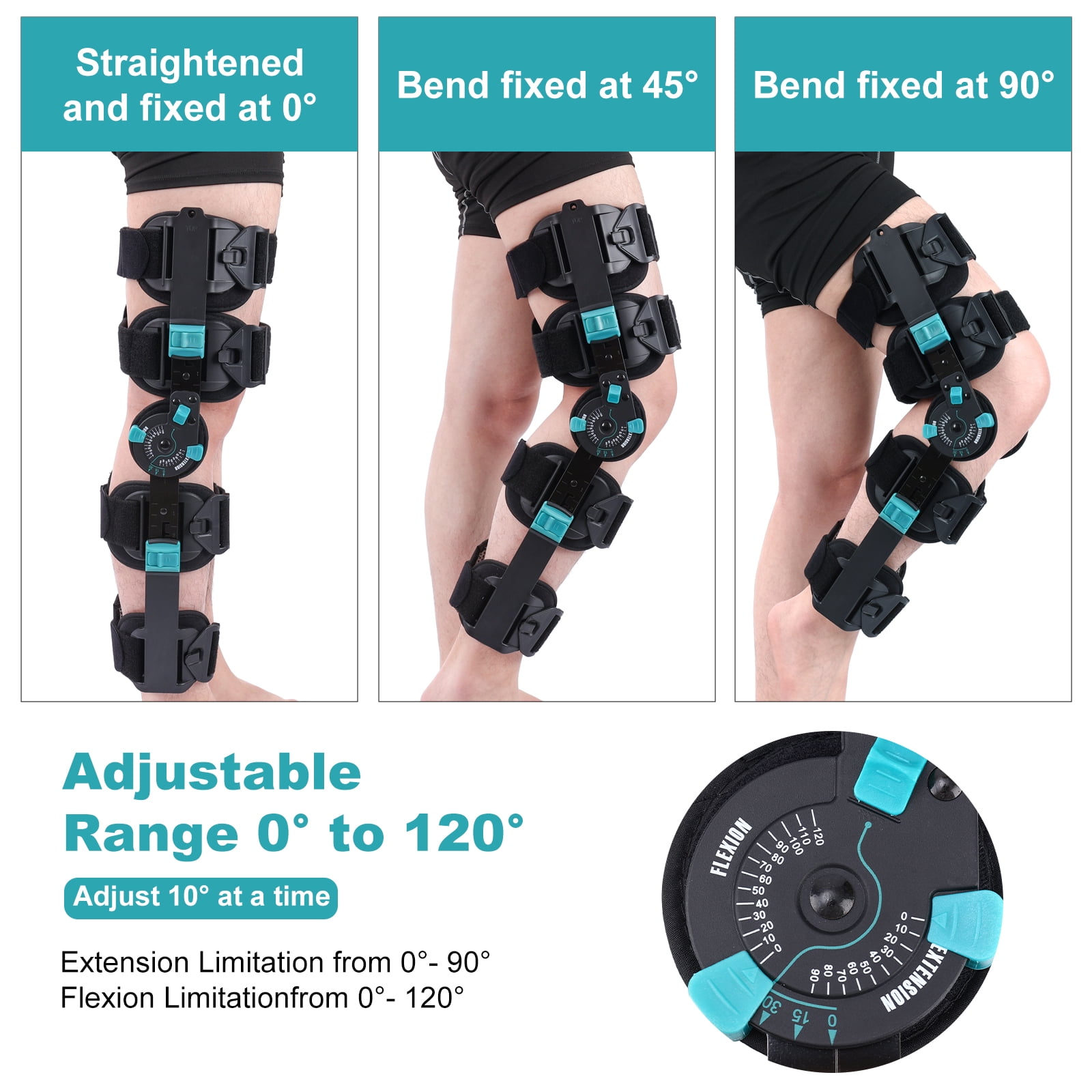 Hinged ROM Knee Brace with Shoulder Strap Post Op Knee Immobilizer Adjustable Knee Support with Side Stabilizers Medical Knee Orthopedic Support for Men and Women, Left or Right Leg