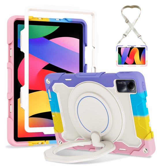 FJLBDE Case for Xiaomi Redmi Pad SE 11.0 inch 2023 with 360 Kickstand, Shoulder Strap Carrying Protective Cover, Multicolor Pink