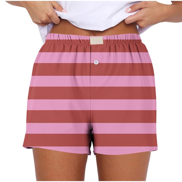 WRKEKC Womens Summer Shorts Print Stretch Gradient Print Button Strip Shorts with Fashion Style for Women