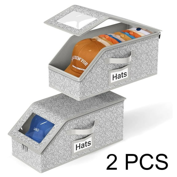 Agoplee  2 Pack Stackable Hat Box Holder for Baseball Hats & Caps, Holds up to 28 Caps, Grey