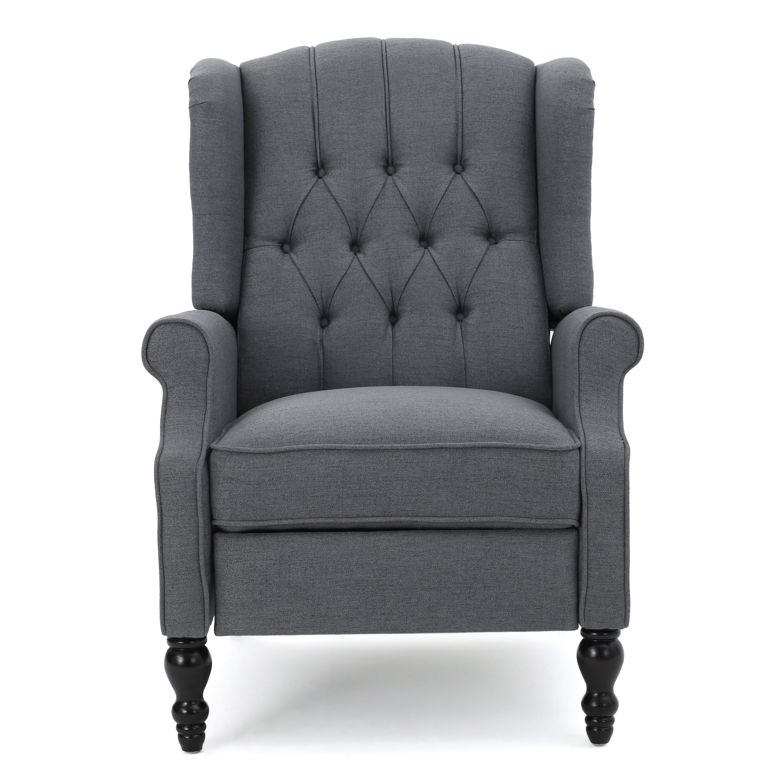GDF Studio Elizabeth Contemporary Tufted Wingback Pushback Recliner, Charcoal and Dark Brown