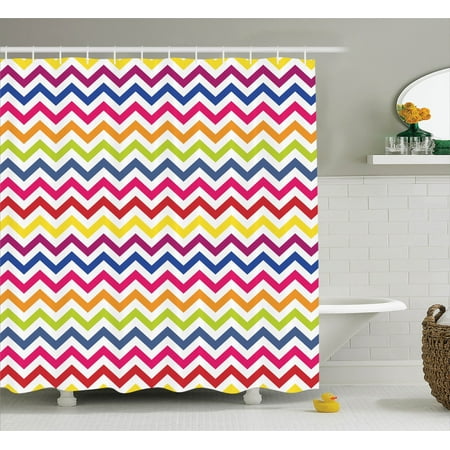 Chevron Decor Shower Curtain Set Pattern Colorful Rainbow Chevron Decor Shower Curtain Set Pattern Colorful Rainbow Festive Fun Enjoyment Artistic Design