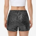 thumbnail image 4 of Women's Sequin Shorts Elastic Waist Sparkly Party Bottoms with Pockets - X Large, Black and Silver, 4 of 6