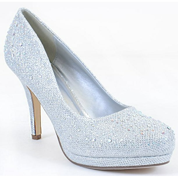 Fourever Funky - Jeweled Glitter Beaded Formal Party LOW Heels Silver ...