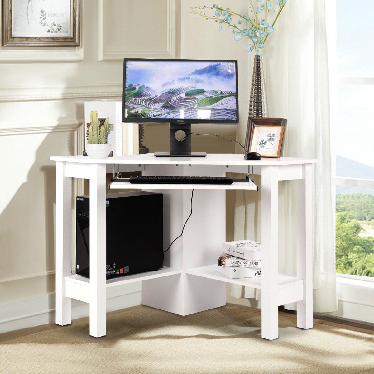 Wooden Study Computer Corner Desk With Drawer White Walmart