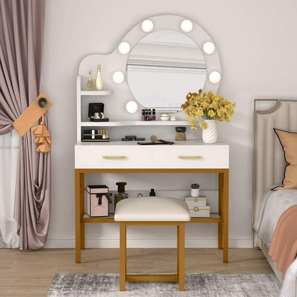 Tribesigns Vanity Set With Lighted, Vanity Table With Lighted Mirror Hollywood Style