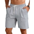 thumbnail image 2 of Men's Linen Shorts with Big Pockets Lightweight Breathable Casual Beach Vacation Shorts for Men Summer Yoga Big and Tall Size S-3XL Gray, 2 of 8