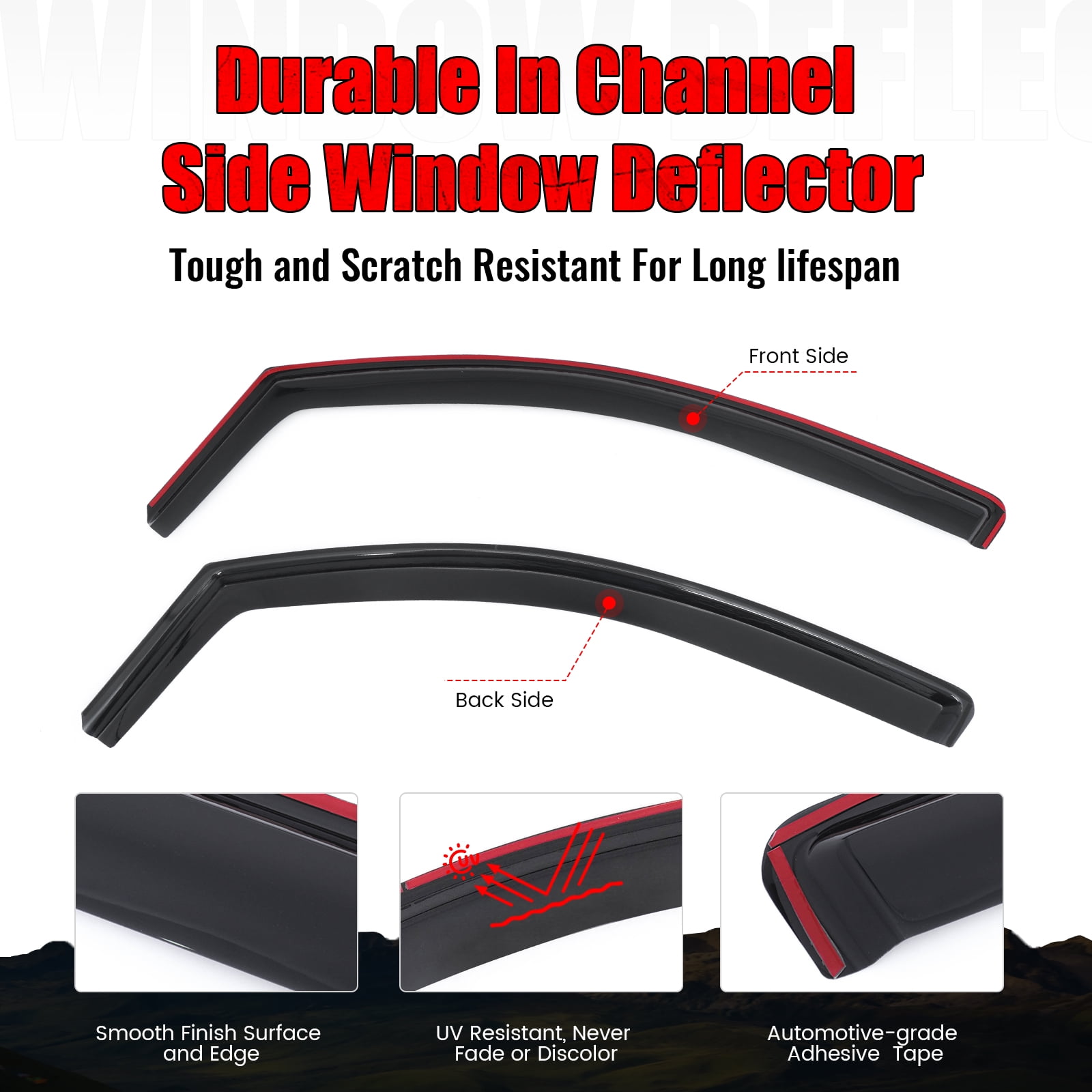 Ikon Motorsports In Channel Window Visors, Compatible with 2004-2015 Nissan Titan Extended/King Cab, Acrylic Black Rain Guards, Side Window Wind Deflectors 2PC