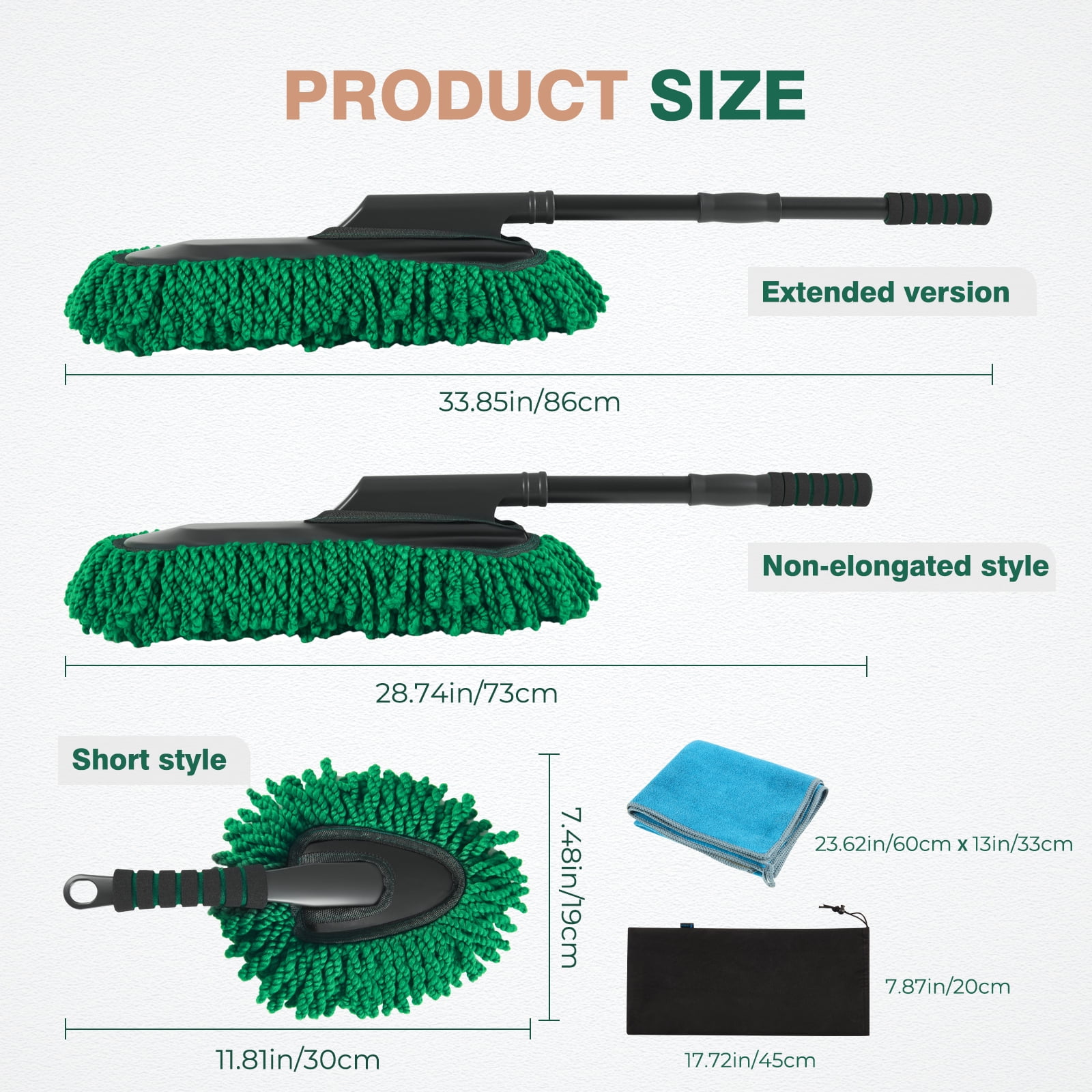 FLORICH Expandable Car Exterior Duster for Cleaning, Microfiber Interior Scratch-Free Dust Cleaning Brush, Duster for Car,Truck,RV and Motorcycle,Large Auto Mop Duster Head, Car cleaning kit