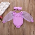 thumbnail image 3 of GZEFJRQM Girls Summer Sets Tulle Puff Long Sleeve Solid Color Romper Bodysuit + Bow Headband 2pcs Outfits Kids Clothes Girls Newborn Clothes Girl for Daily and Family Photo Purple 6-12 Months, 3 of 6