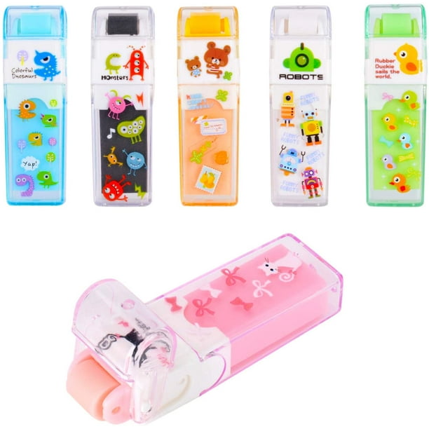 Lindo borrador de lápiz para niños, paquete de 6 y 6 colores, blanco, negro, azul, verde, rosa, naranja, regalos divertidos para fiestas y útiles escolares, borrador de dibujo kawaii para niños y niñas ER