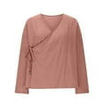 thumbnail image 6 of Aboser Oversized Kimono Tops for Women Lightweight Cotton Linen Shirts Casual Side Tie Blouses Loose V Neck Kimonos Breathable Soft Blouse Pink XXL, 6 of 9