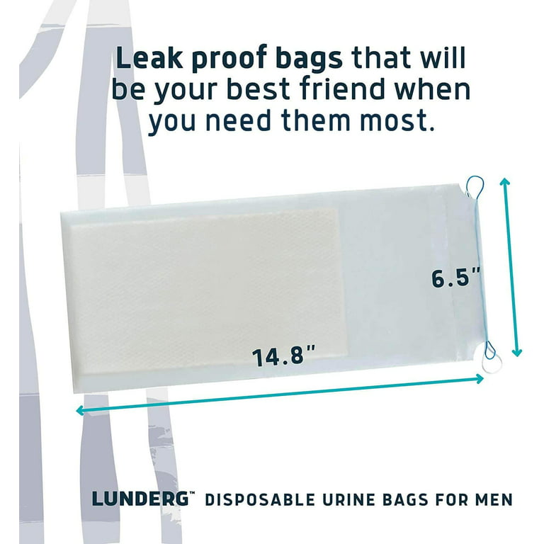 Lunderg Disposable Urine Bags for Men with Super Absorbent Pad - Value Pack  20 Count - Disposable & Portable - For travel, Car Pee Bag or Pocket