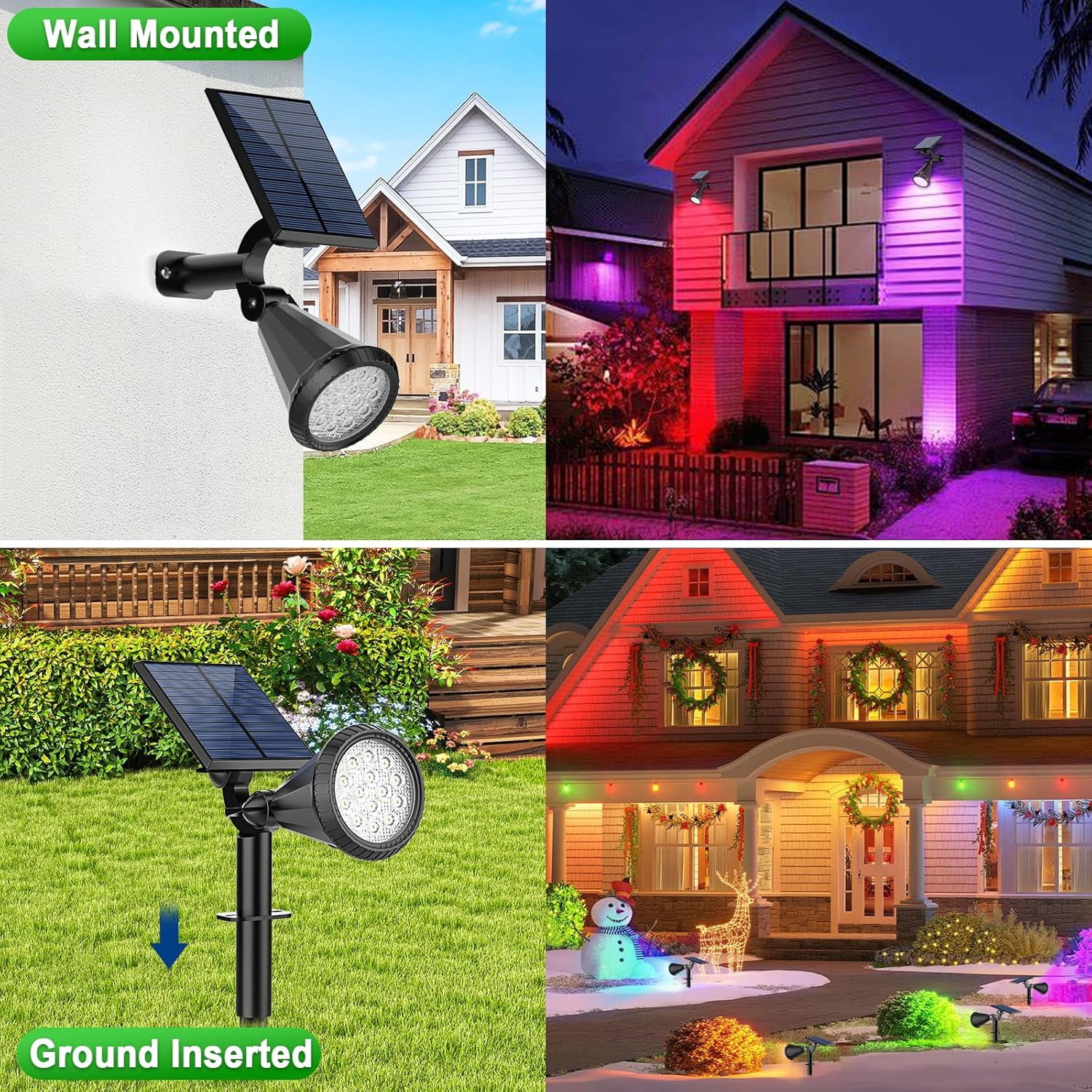 Solar Color Changing Spot Lights Outdoor, 8 pack, 7 Modes RGB, 180° Adjustable Waterproof Landscape Lights for Yard, Pathway, Garden