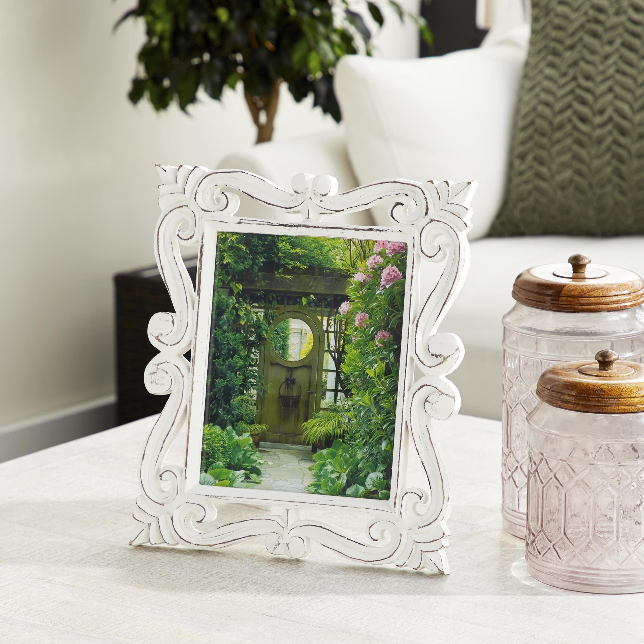DecMode 8" x 10" Handmade Intricate Carved White Scroll Photo Frame