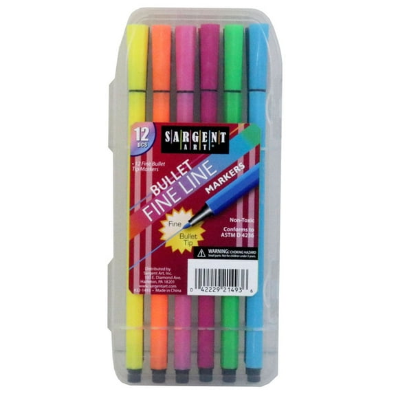 Sargent Art SAR221493 Bullet Fineline Marker - 12 Colors - Pack of 12