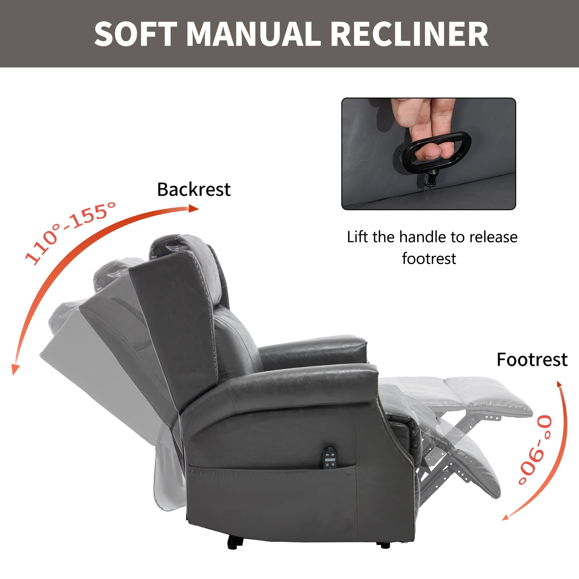 Leumius Recliner Chair for Elderly with Heat and Massage,Heavy Duty Recliners with Side Pockets for Living Room,Gray