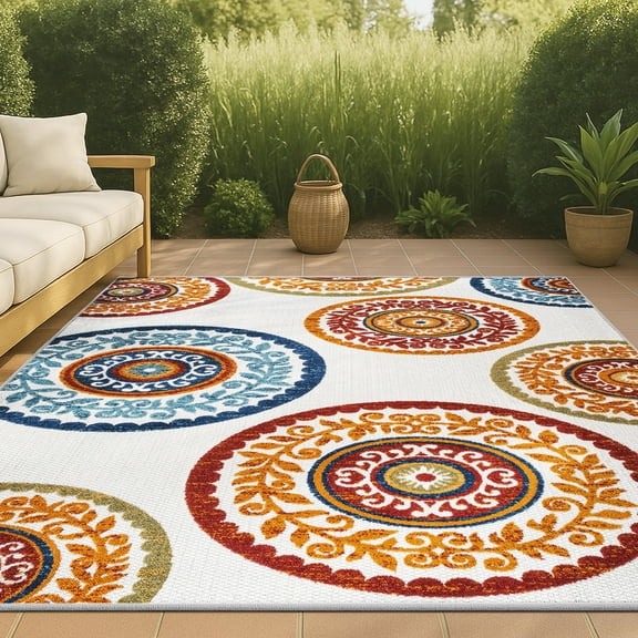 JONATHAN Y AMALFI COAST 5 x 8 Area Rug, Circus Medallion - Red/Blue, AMC106A-5