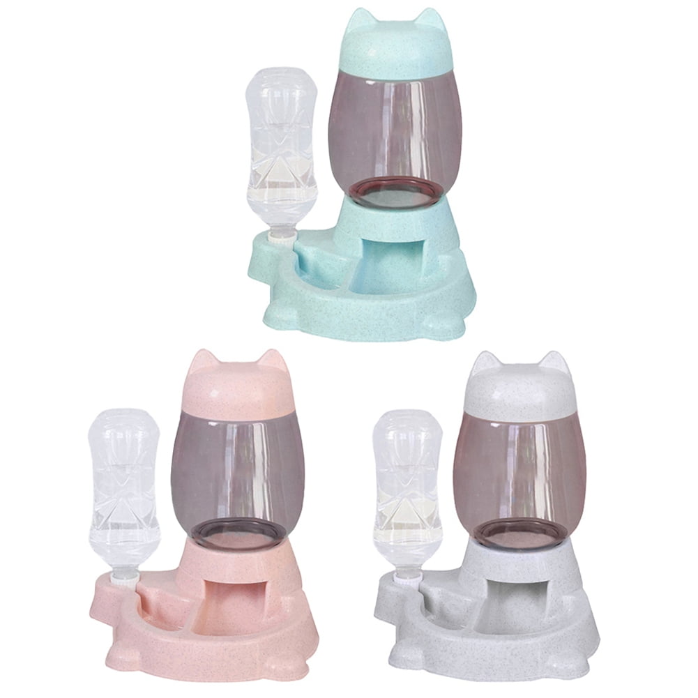 Automatic Cat Feeder, Cat Food Feeding Water Dispenser Set, Lovely Dog Cat Bowl with Water Bottle, Water Dispenser Food Dish Bowls for Small Animal