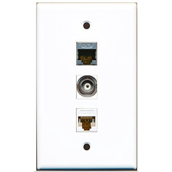RiteAV - 1 Port Shielded Cat6 Ethernet and 1 Port BNC and 1 Port Cat6 Ethernet White Wall Plate