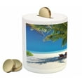 thumbnail image 2 of Beach Piggy Bank, Tropical Island with Palm Trees Sunbeds Paradise Relaxation Summer Picture, Ceramic Coin Bank Money Box for Cash Saving, 3.6" X 3.2", Green Blue White, by Ambesonne, 2 of 4