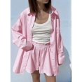 thumbnail image 2 of Women'S Cotton Summer 2 Piece Sets Long Sleeve Button Down Shirts Short Sets Vacation Outfits Pink M, 2 of 9