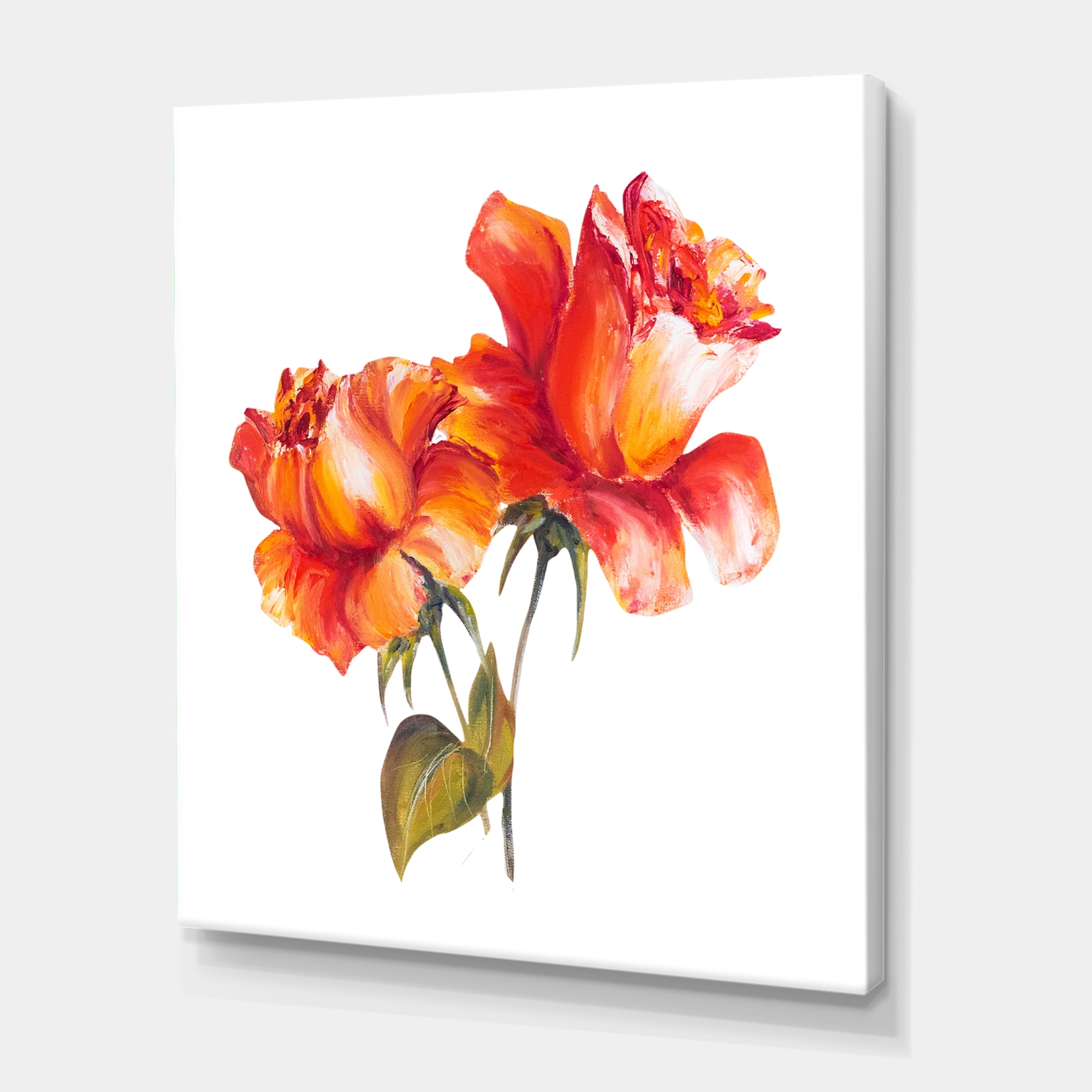 Designart ' Two Blossoming Red Roses On White ' Traditional Canvas Wall Art Print