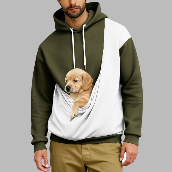 Dolkfu Mens Hoodies Cat Dog Pouch Pullover Sweatshirts Pet Carrier Color Block Hooded Shirt Men L