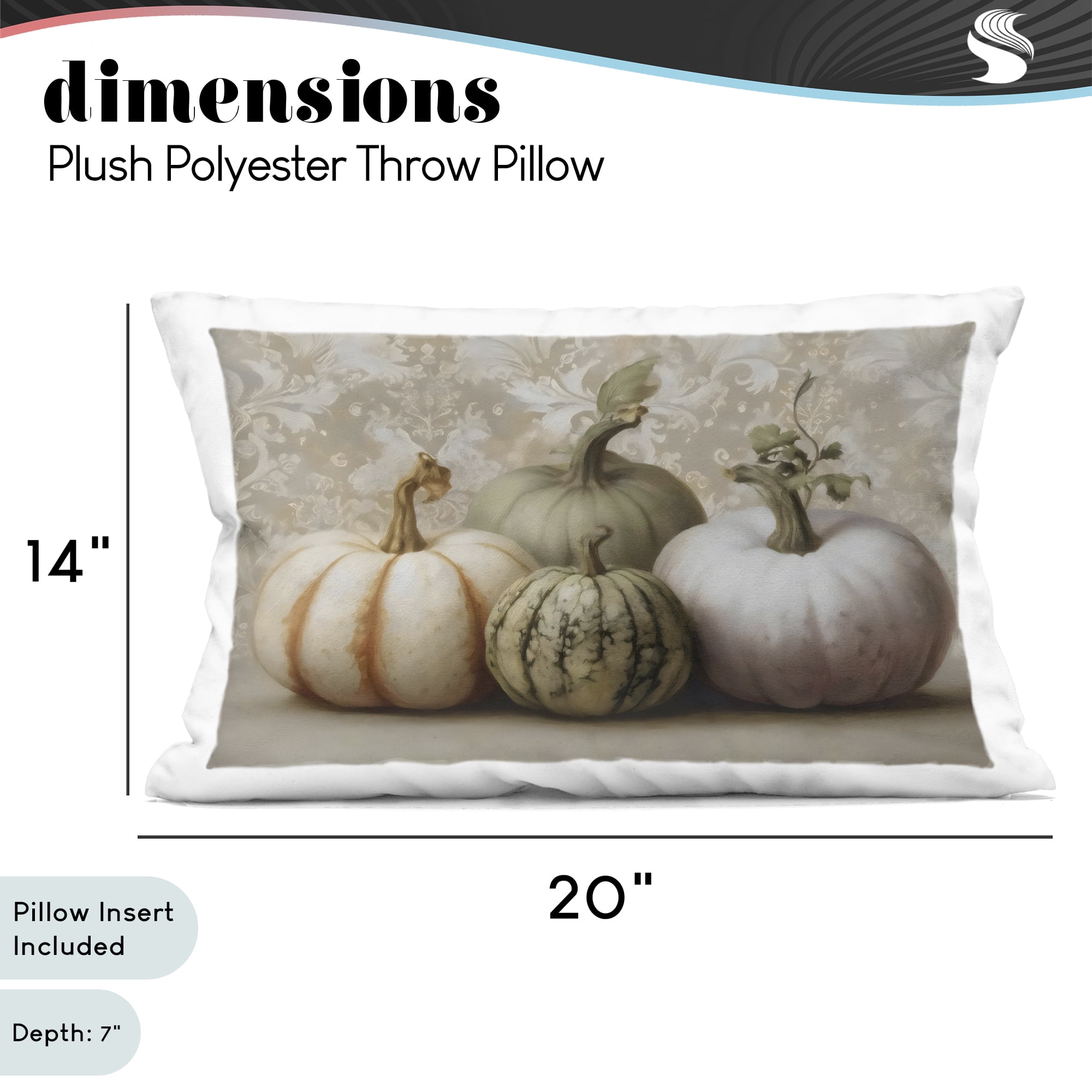 Stupell Industries Pastel Gourds on Vintage Pattern Decorative Printed Throw Pillow, design by Arlington Prints, 14 x 7 x 20