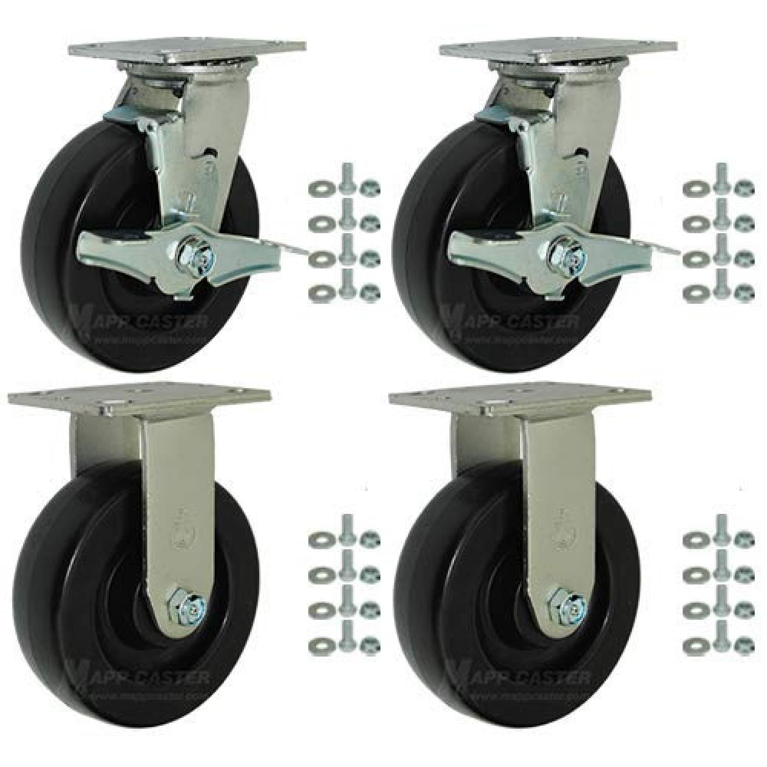 Toolbox Caster Kit 6" Polyolefin Casters for Job Boxes 2,800 Lbs