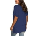 thumbnail image 4 of Women's V Neck T Shirts Casual Rolled Short Sleeve Side Split Summer Tops Loose Fit, 4 of 5