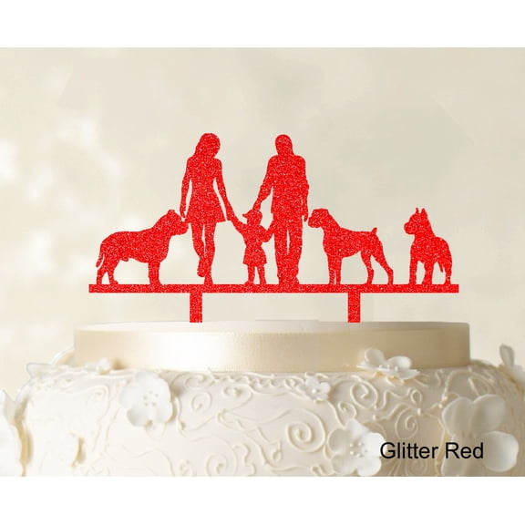 "Custom Family Cake Topper With Dogs Silhouette Wedding Cake Topper Cake Decorations Option Available 6""-7"" Inches Wide"