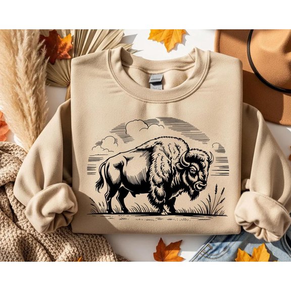 Vintage Bison Sweatshirt: Western Ranch Crewneck Pullover TSHIRT All Size S-5XL